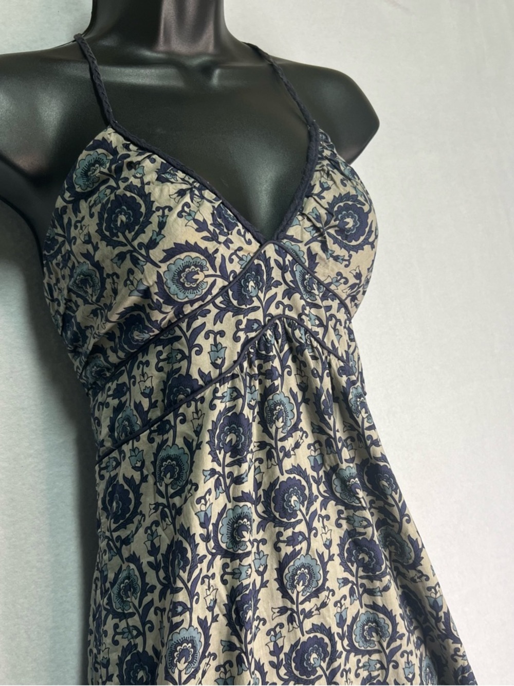 SOLD Mossimo Supply Co Floral Halter Maxi Dress Med Blue Cream Boho Cottagecore - Picture 4 of 8